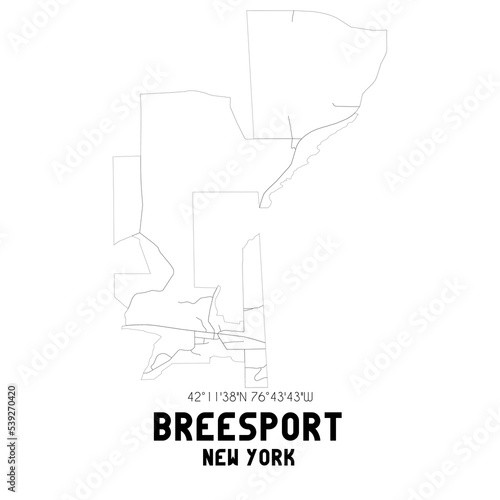 Breesport New York. US street map with black and white lines. photo