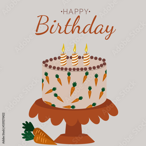 Happy Birthday  card design with a Carrot  Cake and Candles