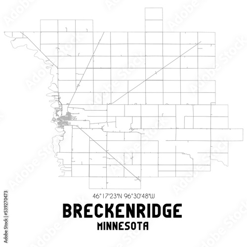 Breckenridge Minnesota. US street map with black and white lines.