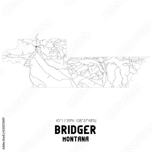 Bridger Montana. US street map with black and white lines.
