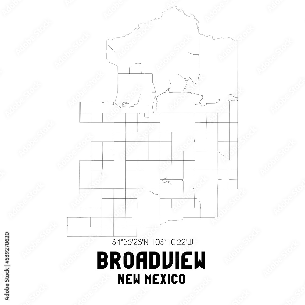 Broadview New Mexico. US street map with black and white lines.
