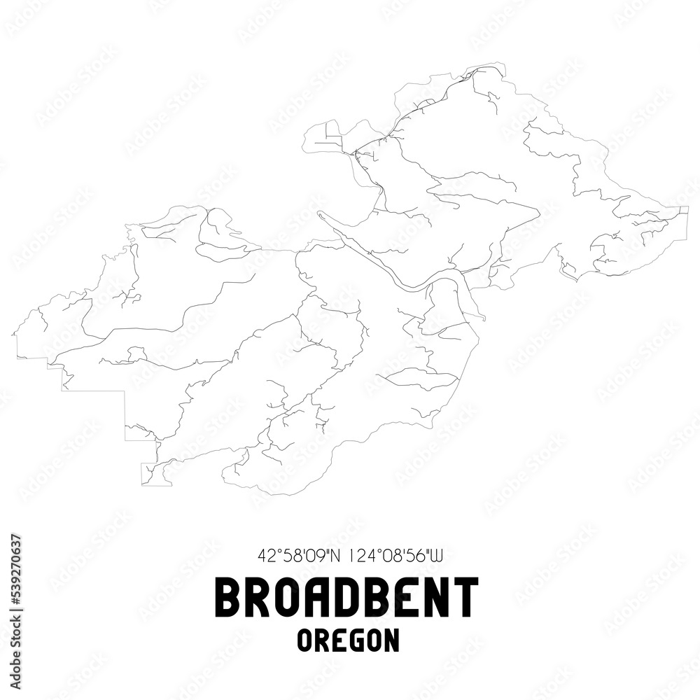 Broadbent Oregon. US street map with black and white lines.