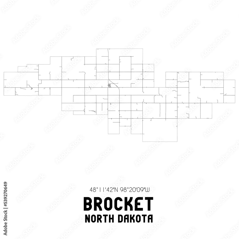 Brocket North Dakota. US street map with black and white lines. Brocket North Dakota. US street map with black and white lines.