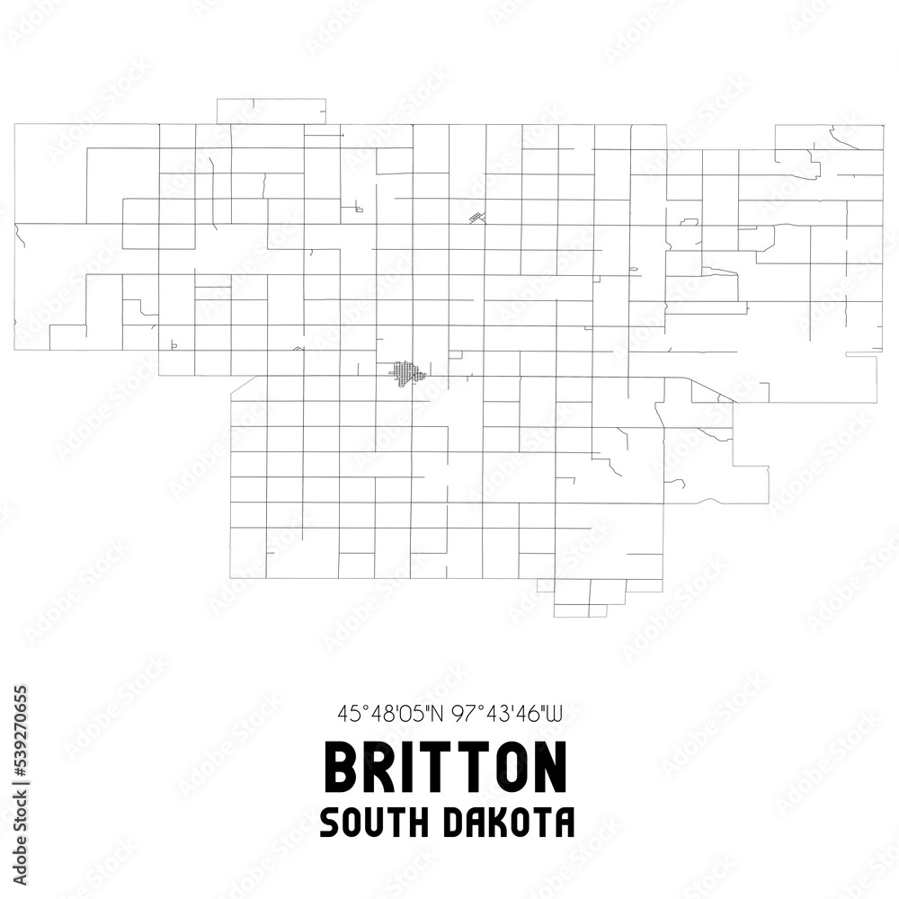 Britton South Dakota. US street map with black and white lines. Britton South Dakota. US street map with black and white lines.