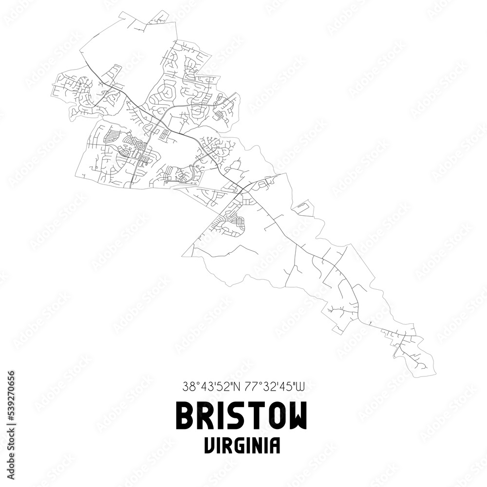 Bristow Virginia. US street map with black and white lines. Bristow Virginia. US street map with black and white lines.