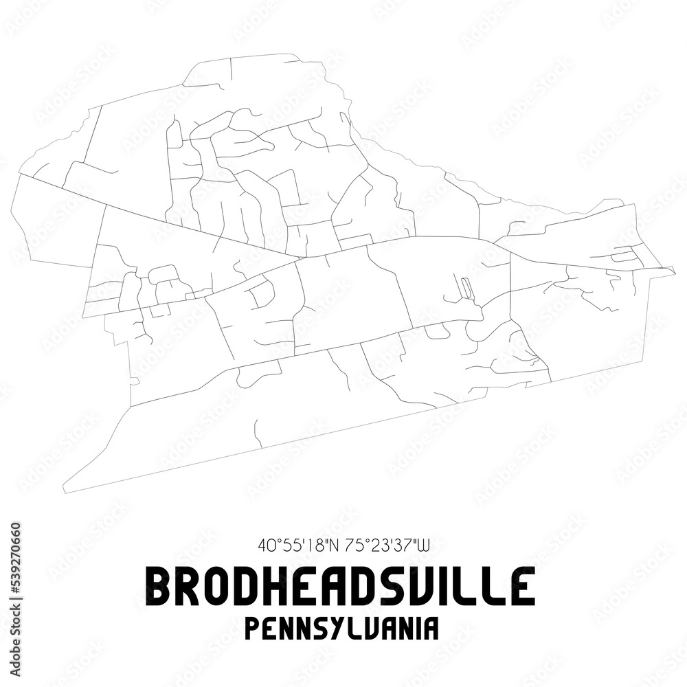 Brodheadsville Pennsylvania. US street map with black and white lines. Brodheadsville Pennsylvania. US street map with black and white lines.