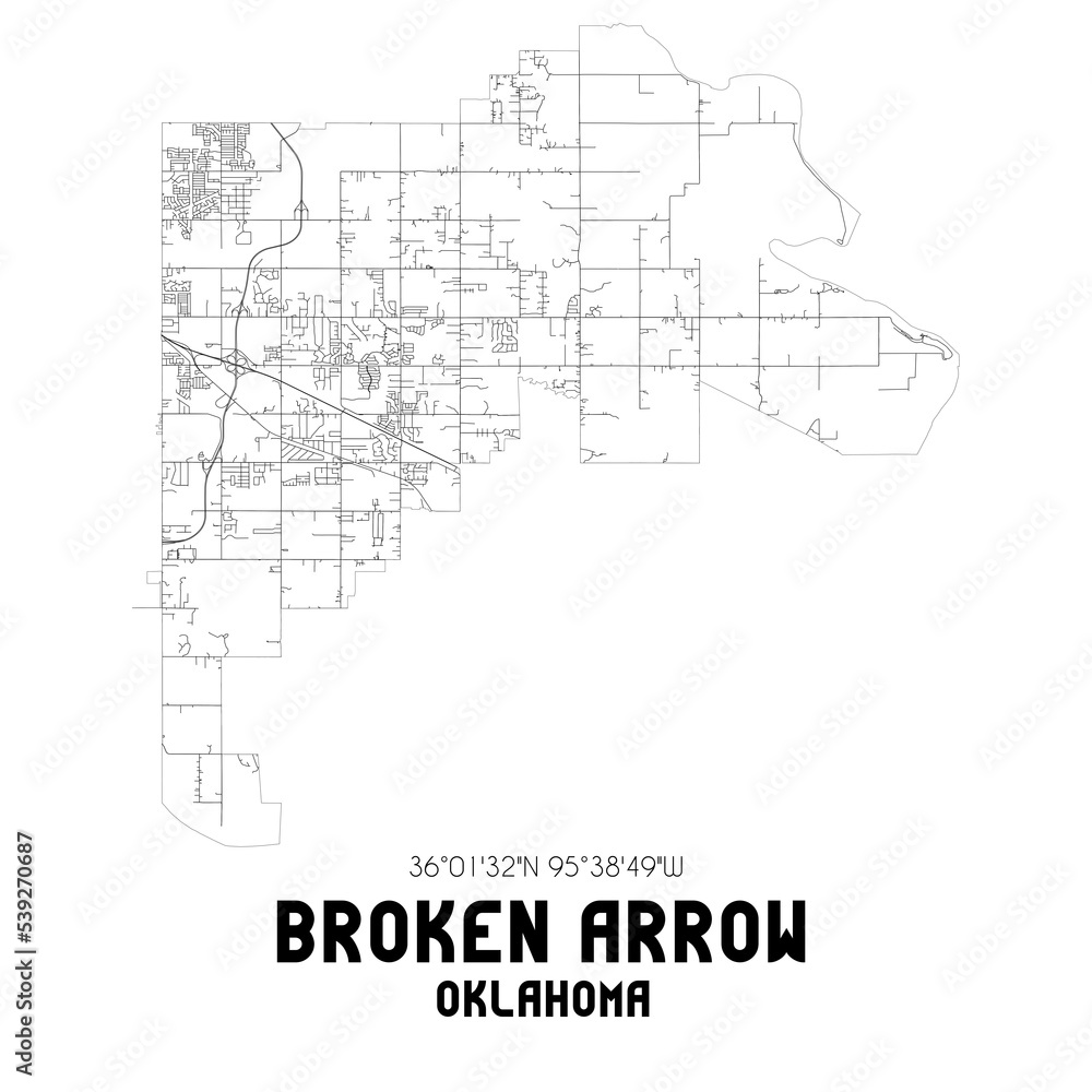 Broken Arrow Oklahoma. US street map with black and white lines. Broken Arrow Oklahoma. US street map with black and white lines.