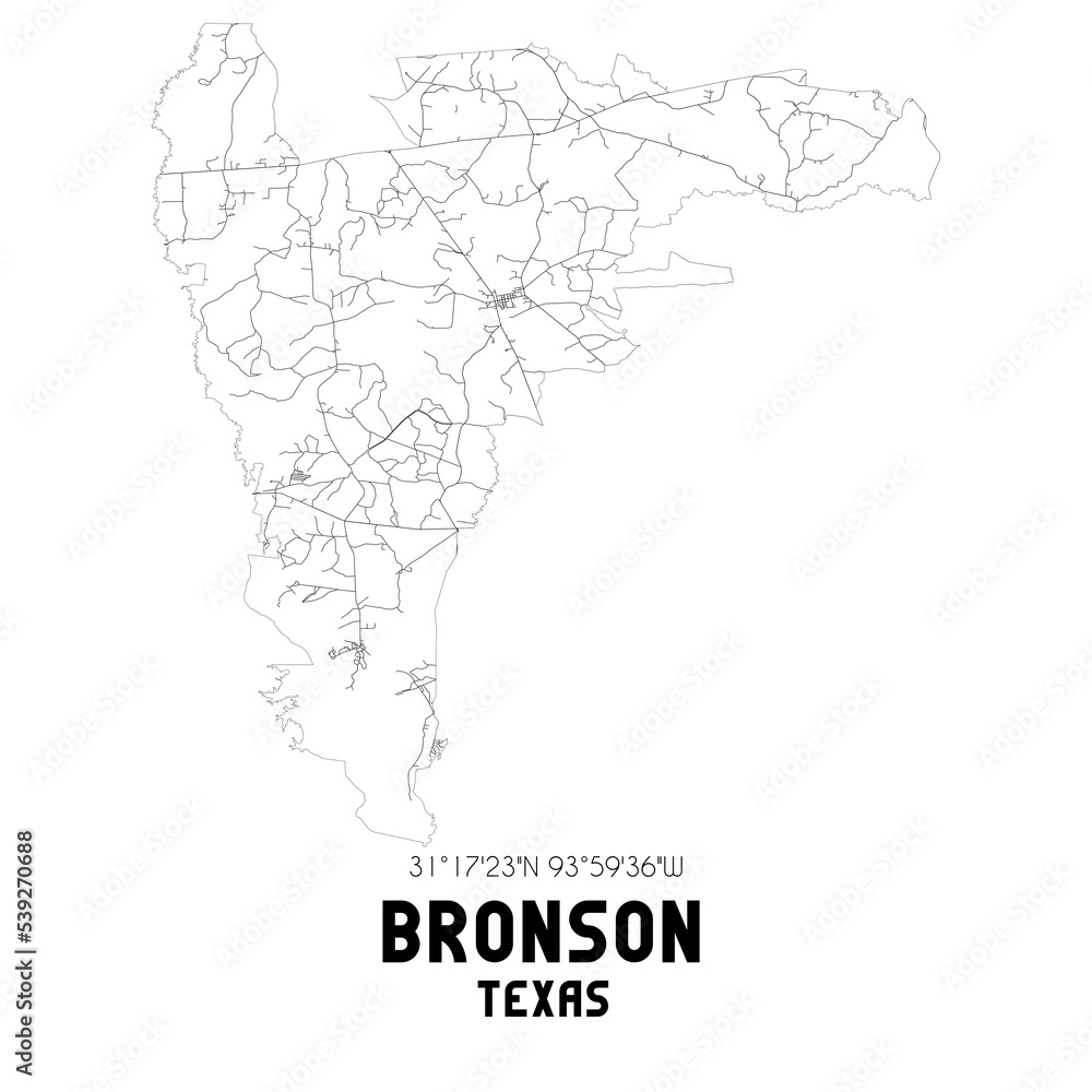 Bronson Texas. US street map with black and white lines. Stock