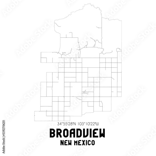 Broadview New Mexico. US street map with black and white lines.