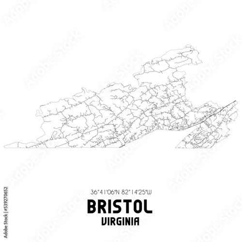 Bristol Virginia. US street map with black and white lines. photo