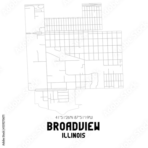 Broadview Illinois. US street map with black and white lines.