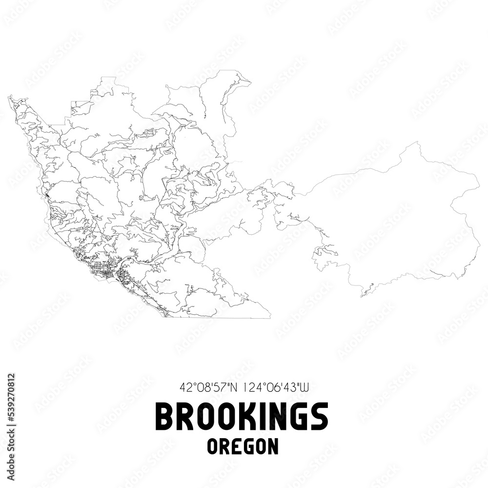 Brookings Oregon. US street map with black and white lines.