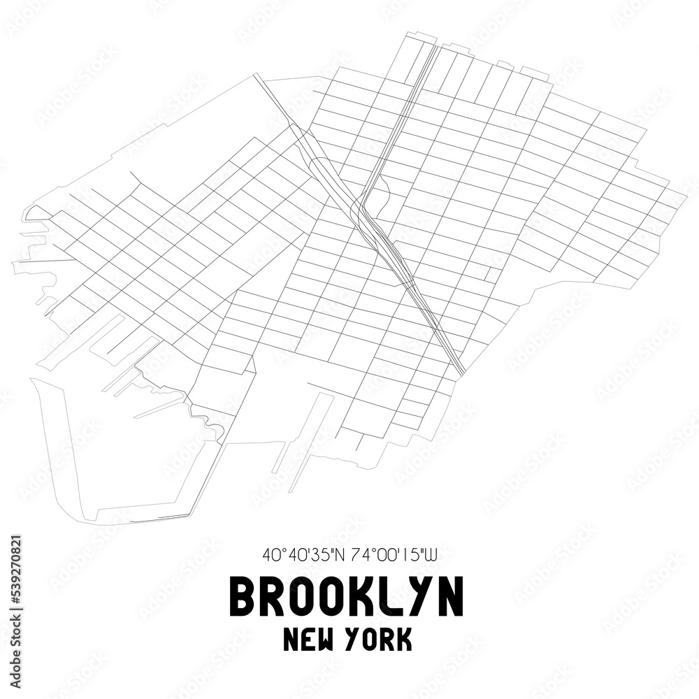 Brooklyn New York. US street map with black and white lines.