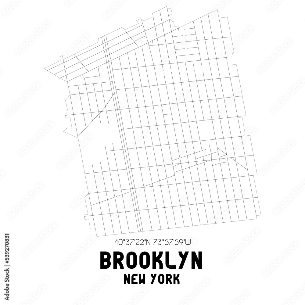 Brooklyn New York. US street map with black and white lines.