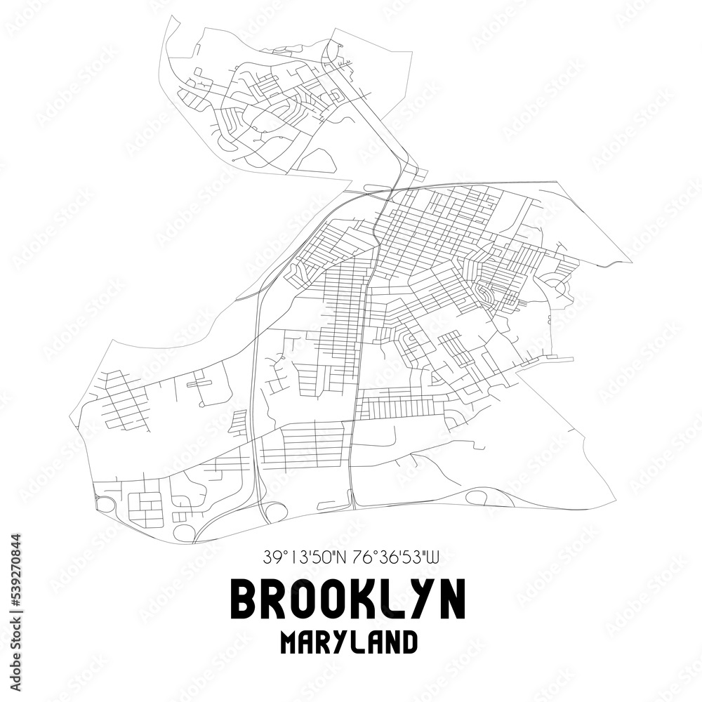 Brooklyn Maryland. US street map with black and white lines.
