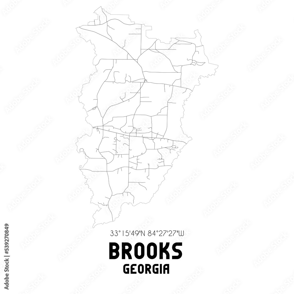 Brooks Georgia. US street map with black and white lines.