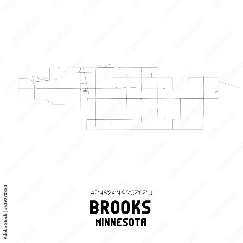 Brooks Minnesota. US street map with black and white lines.