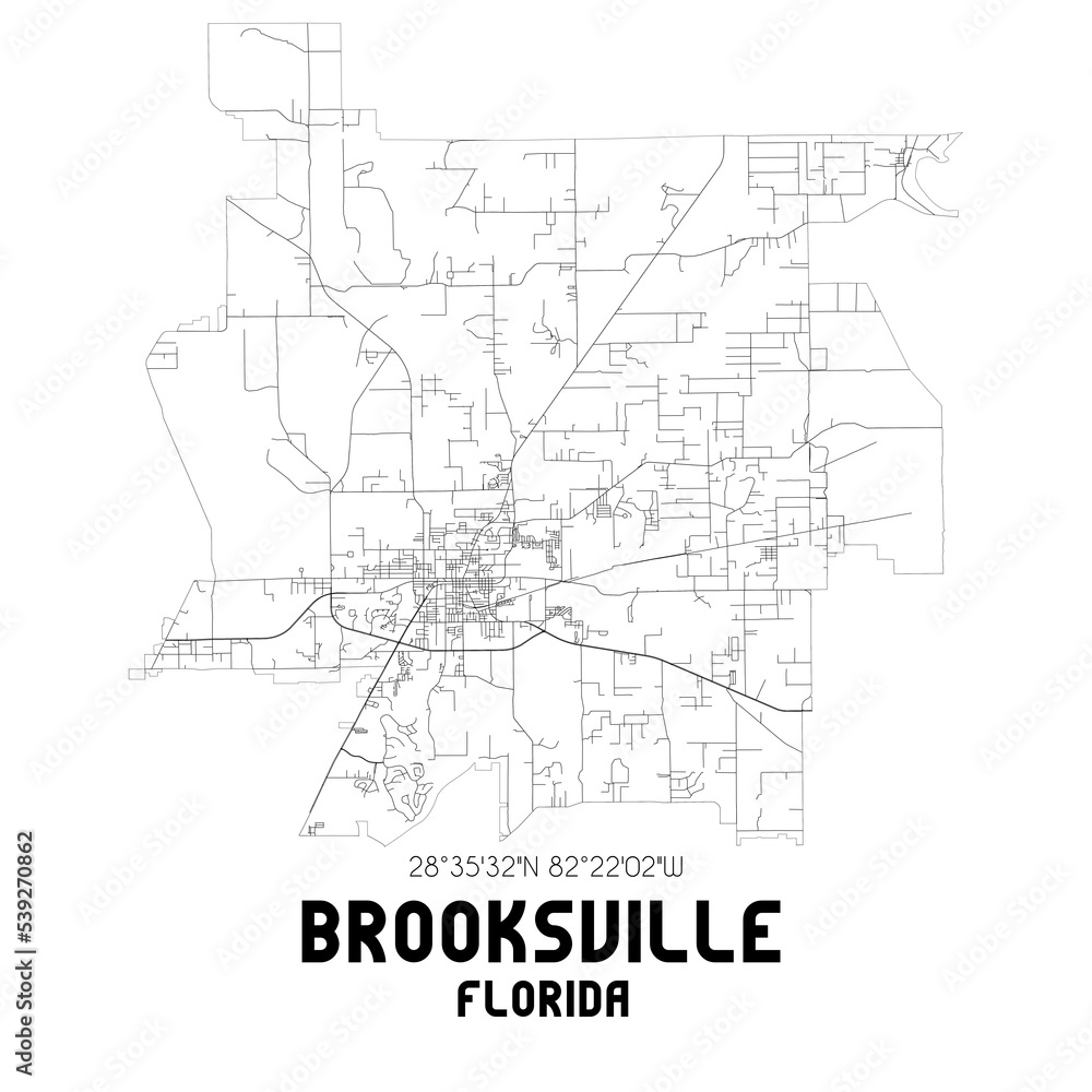 Brooksville Florida. US street map with black and white lines.
