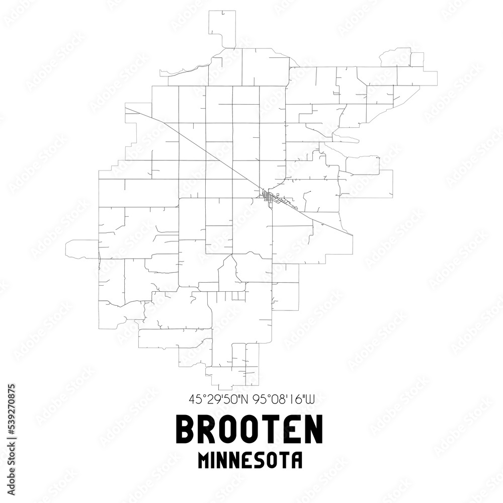 Brooten Minnesota. US street map with black and white lines.
