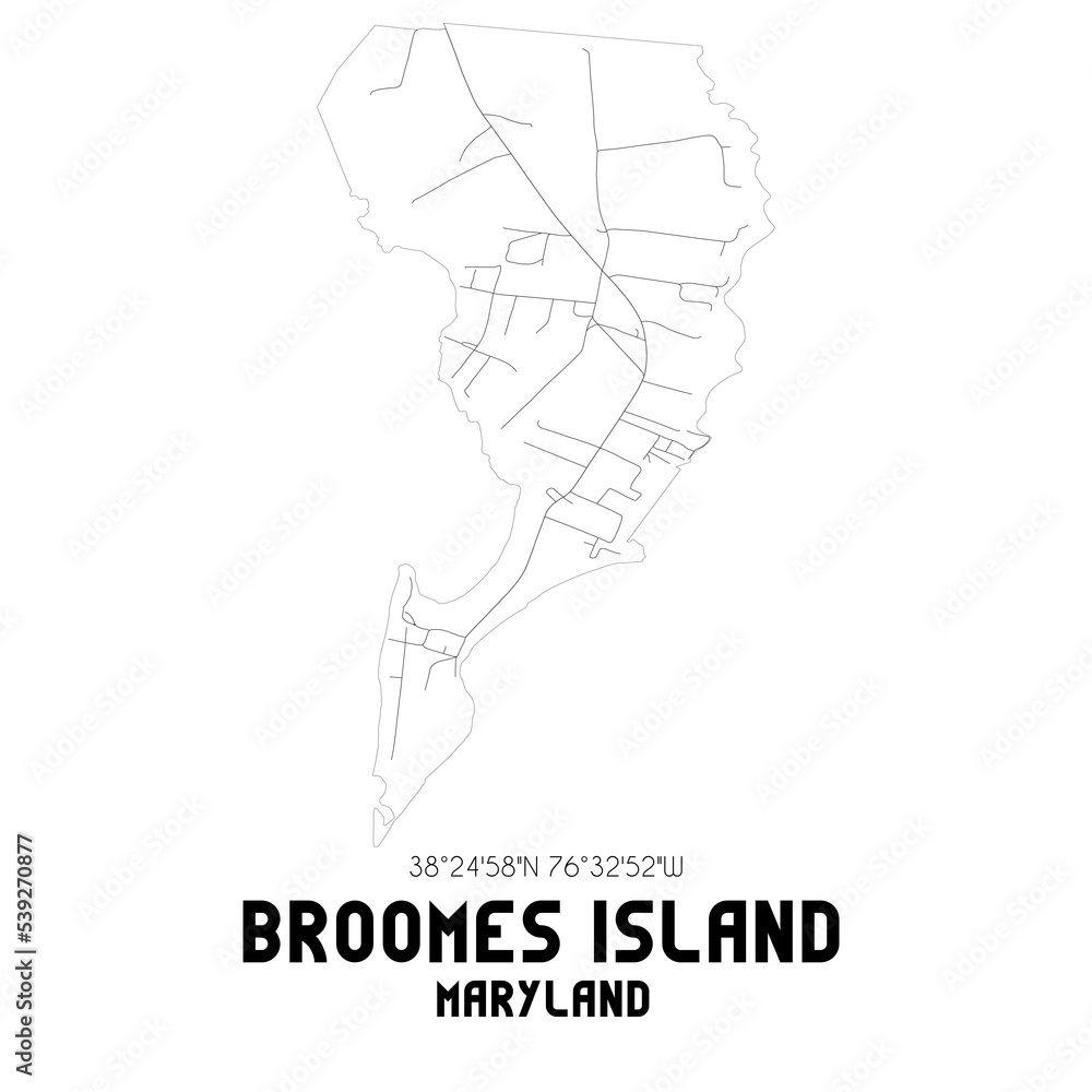 Broomes Island Maryland. US street map with black and white lines.