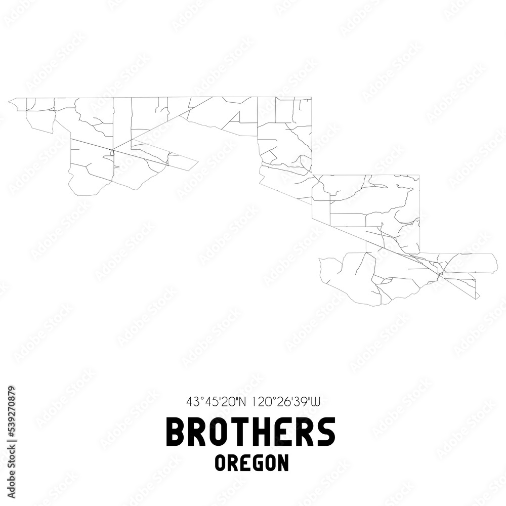Brothers Oregon. US street map with black and white lines.