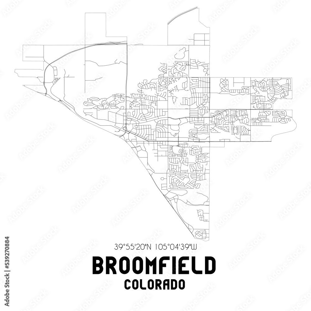 Fototapeta premium Broomfield Colorado. US street map with black and white lines.