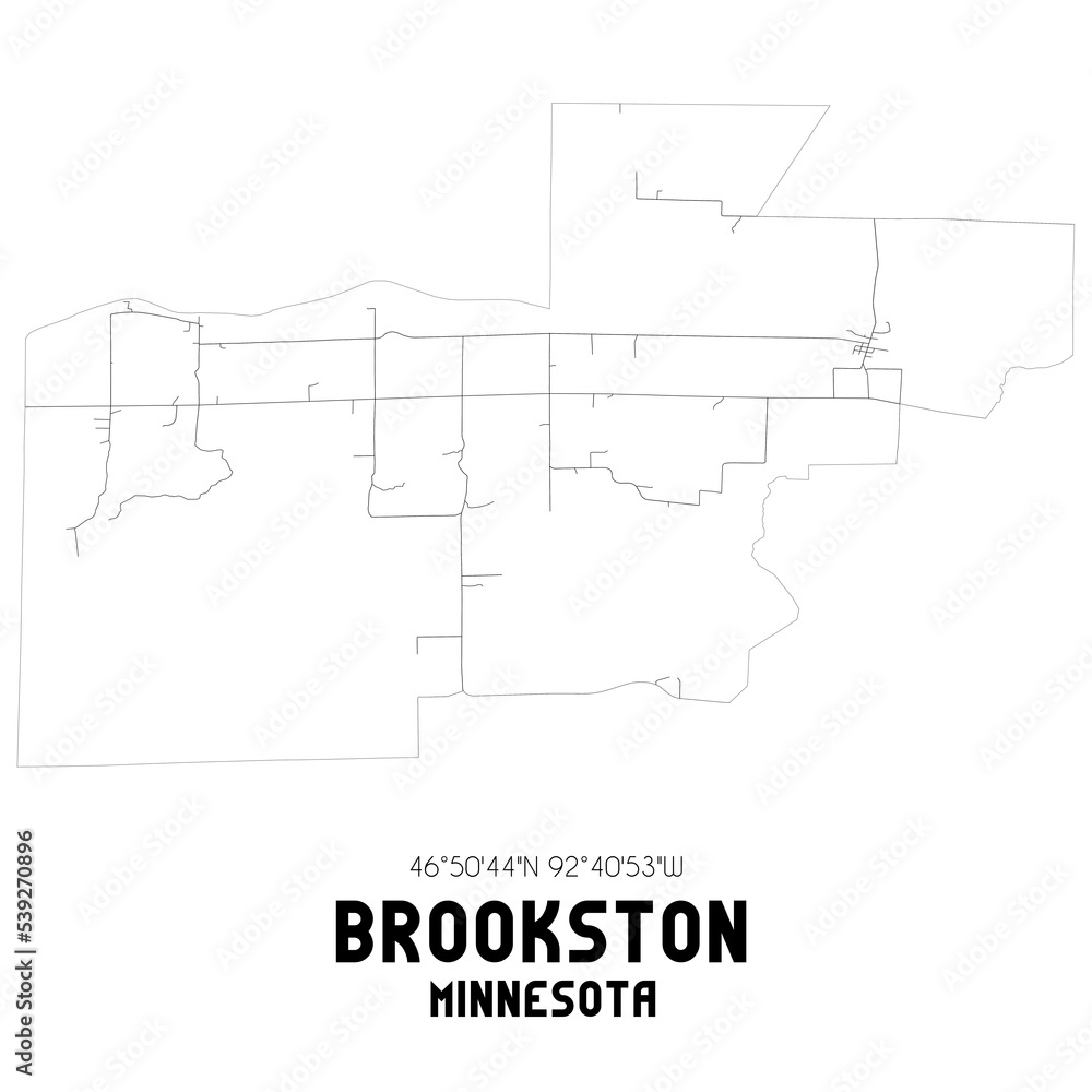 Brookston Minnesota. US street map with black and white lines.