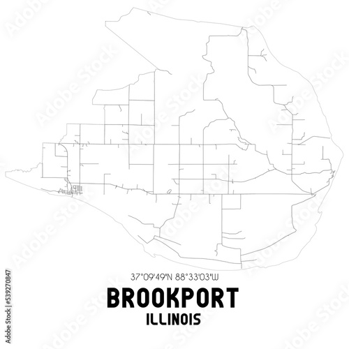 Brookport Illinois. US street map with black and white lines.