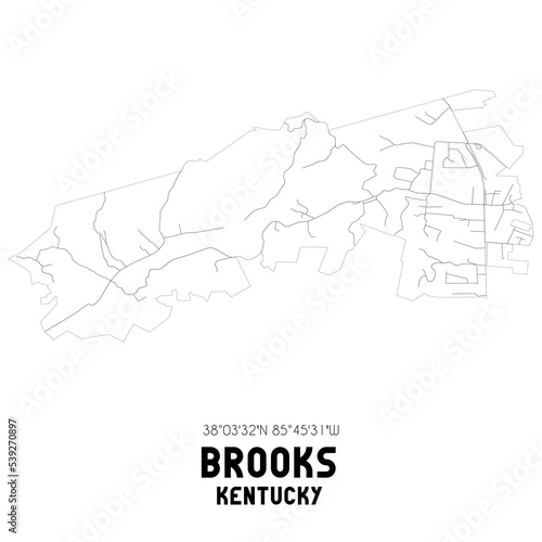 Brooks Kentucky. US street map with black and white lines.