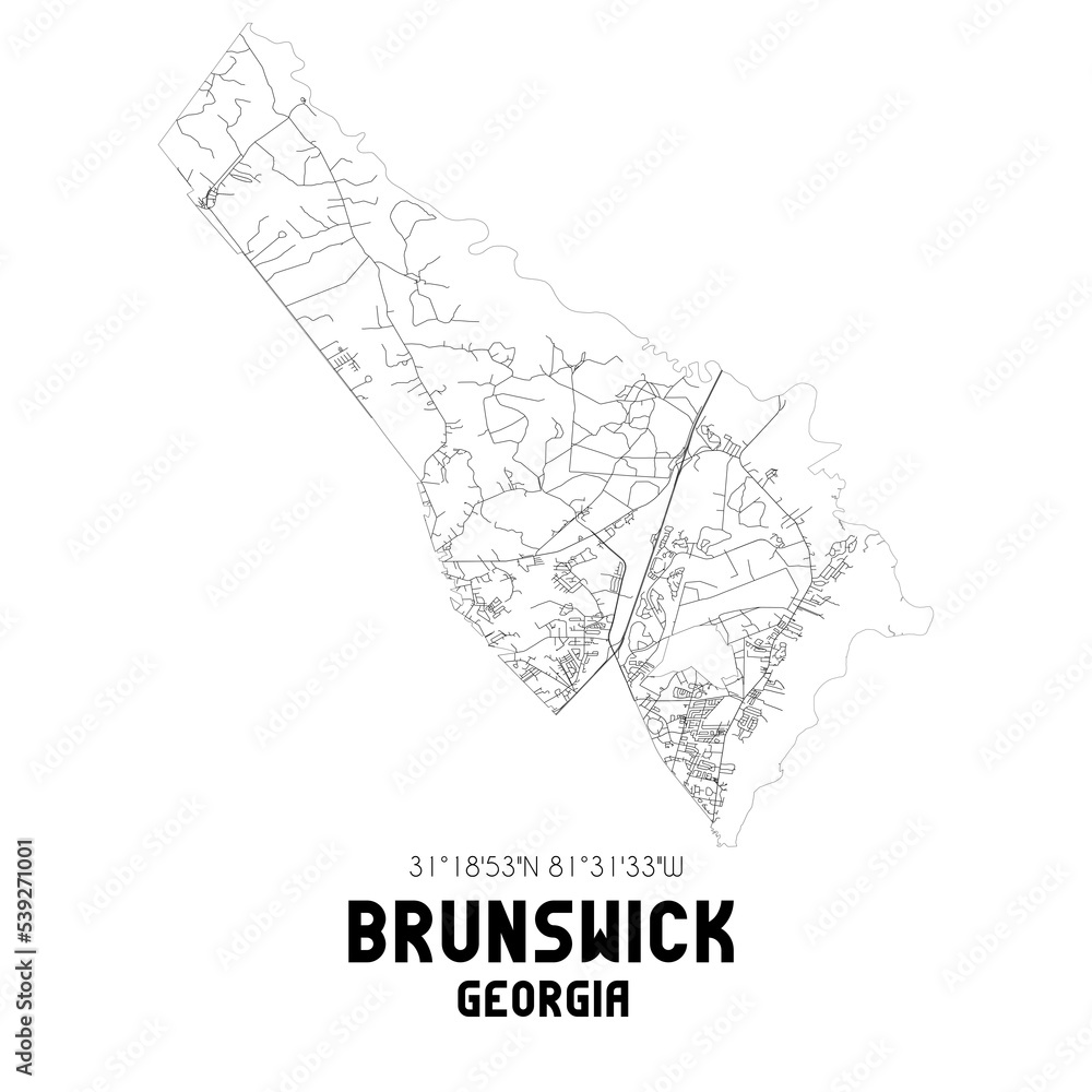Brunswick US street map with black and white lines. Stock