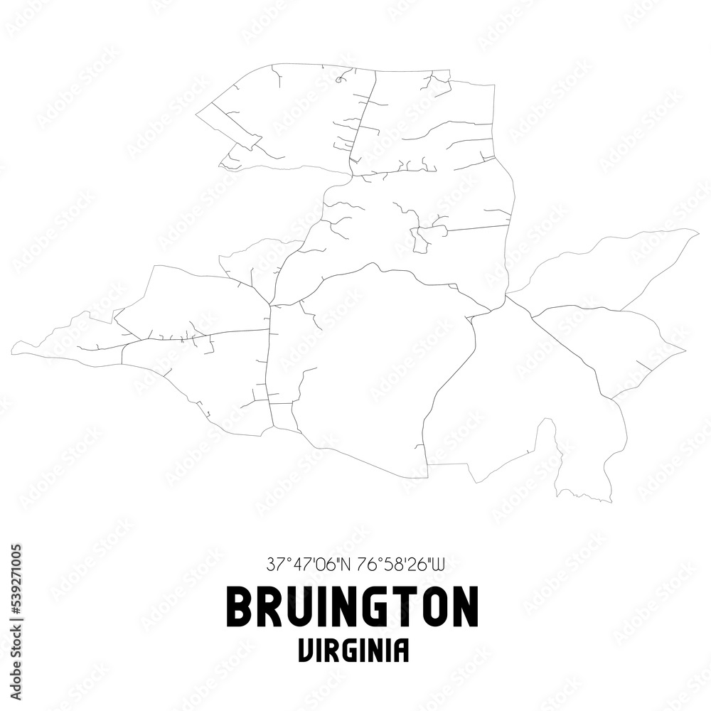 Bruington Virginia. US street map with black and white lines.