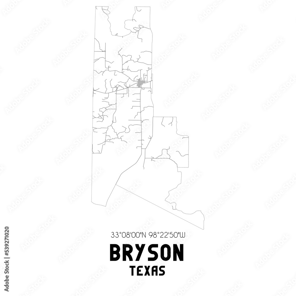 Bryson Texas. US street map with black and white lines. StockIllustration Adobe Stock