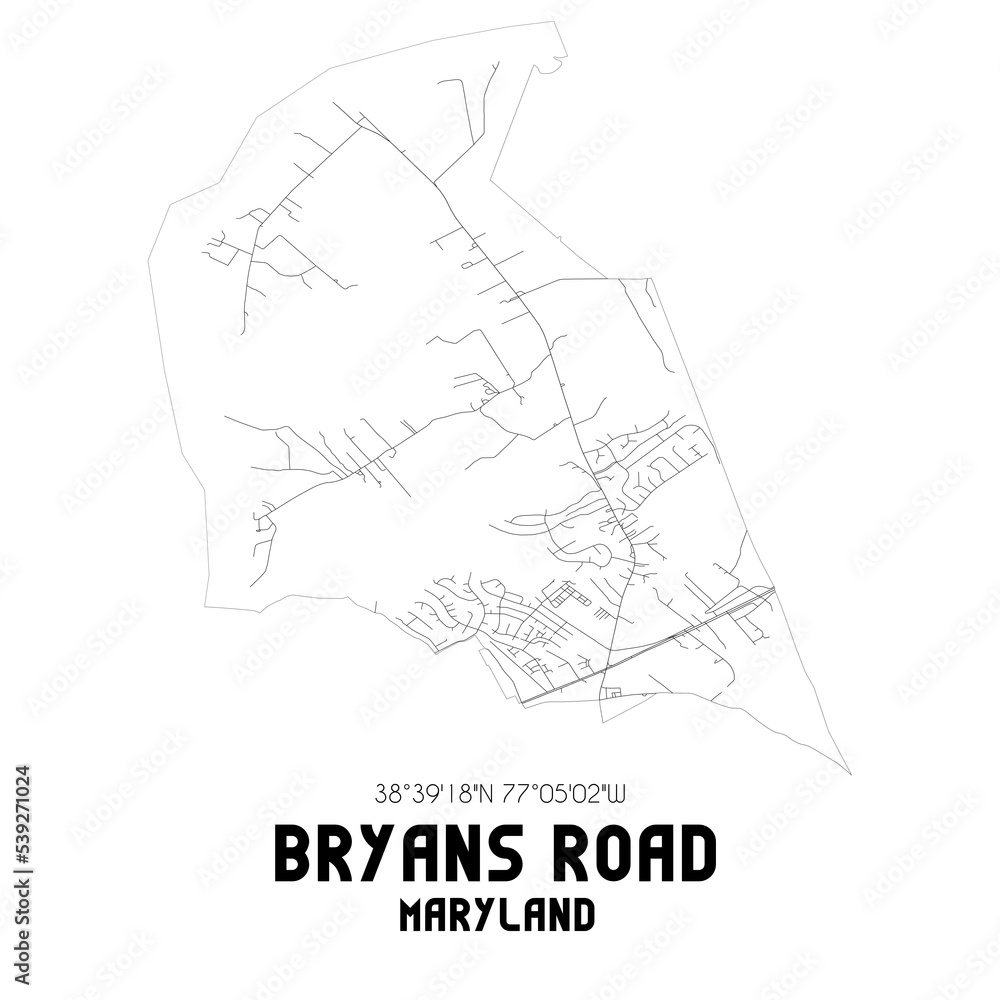 Bryans Road Maryland. US street map with black and white lines.