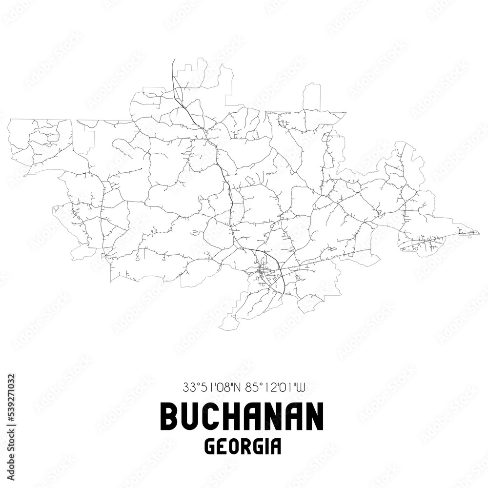 Buchanan Georgia. US street map with black and white lines.