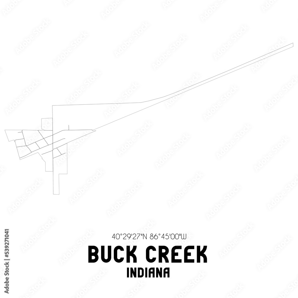 Buck Creek Indiana. US street map with black and white lines. Buck Creek Indiana. US street map with black and white lines.