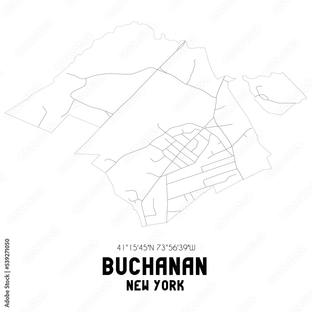Buchanan New York. US street map with black and white lines.