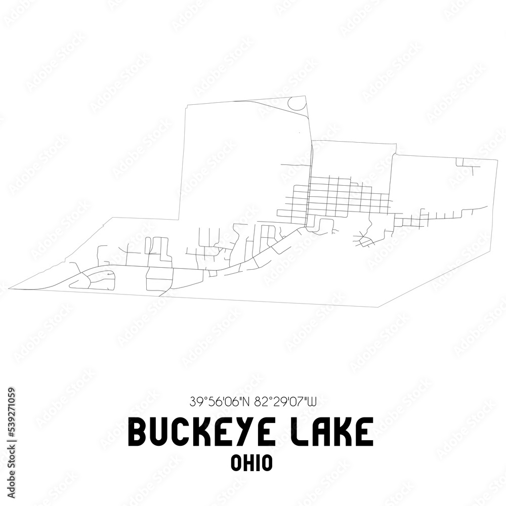 Buckeye Lake Ohio. US street map with black and white lines.