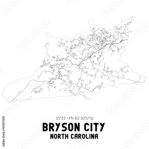 Bryson City North Carolina. US street map with black and white lines.