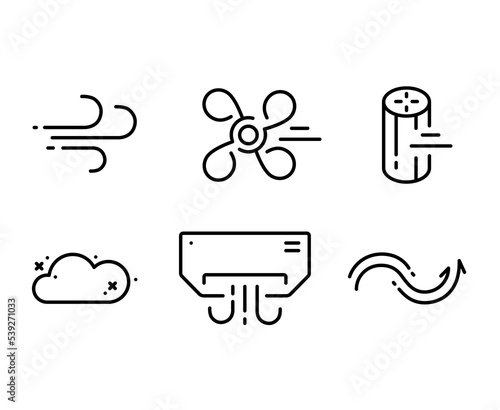 Set of icons of the office climatisation with ventilator, purificator and conditioner.