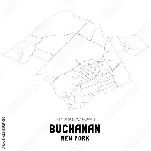 Buchanan New York. US street map with black and white lines.