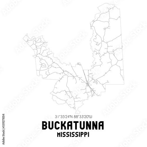 Buckatunna Mississippi. US street map with black and white lines.