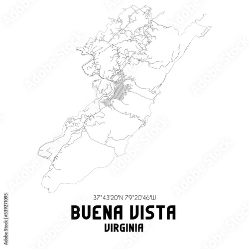 Buena Vista Virginia. US street map with black and white lines.