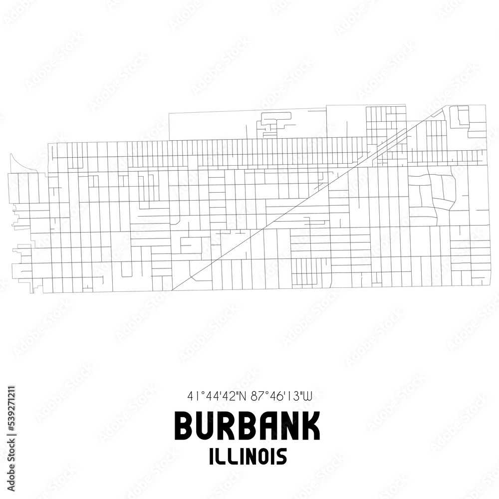 Burbank Illinois. US street map with black and white lines. Burbank Illinois. US street map with black and white lines.