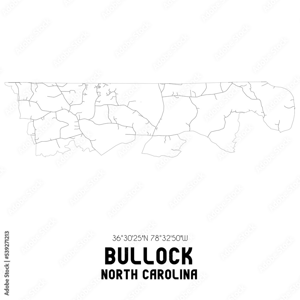 Bullock North Carolina. US street map with black and white lines.