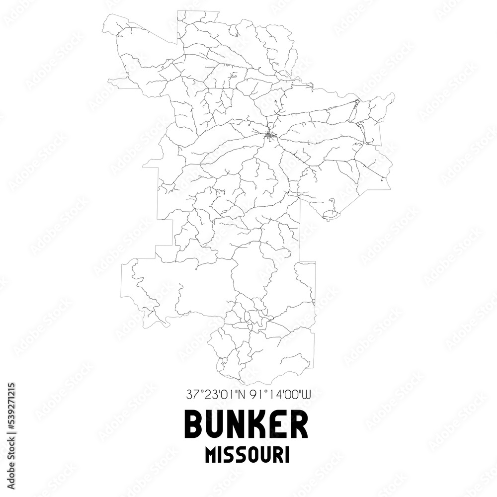 Bunker Missouri. US street map with black and white lines. Bunker Missouri. US street map with black and white lines.