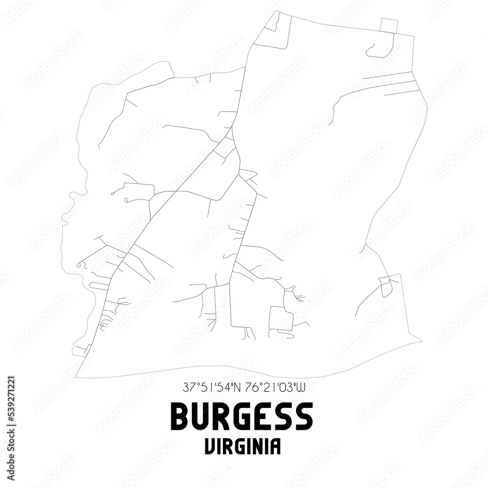 Burgess Virginia. US street map with black and white lines. StockIllustration Adobe Stock