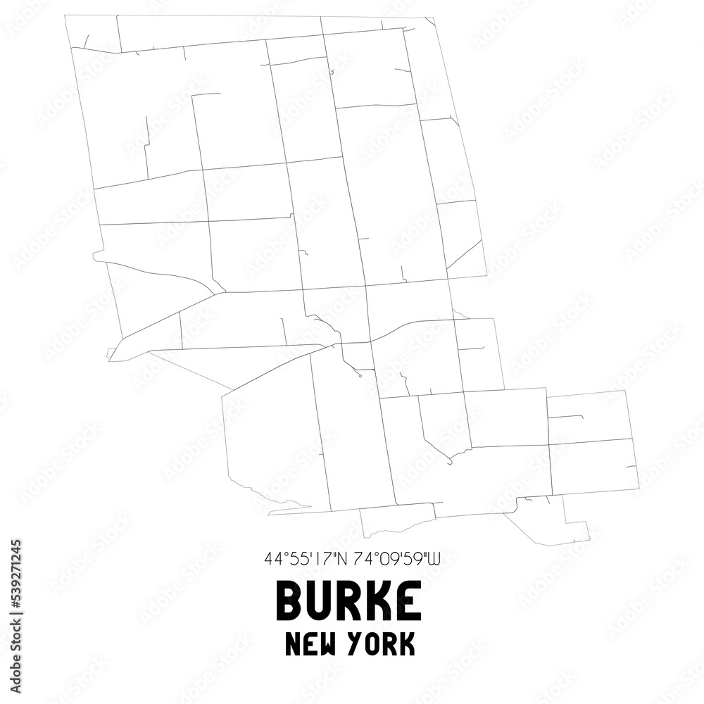 Burke New York. US street map with black and white lines. Stock