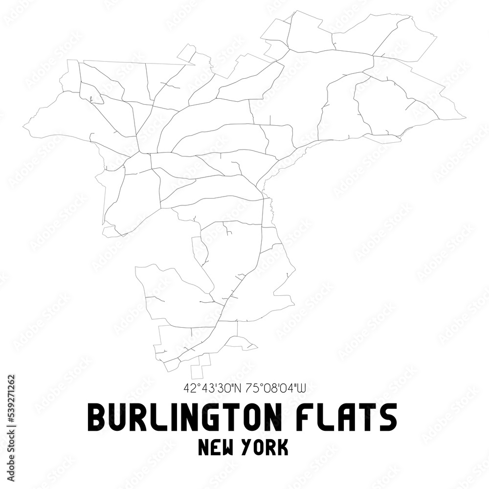 Burlington Flats New York. US street map with black and white lines.