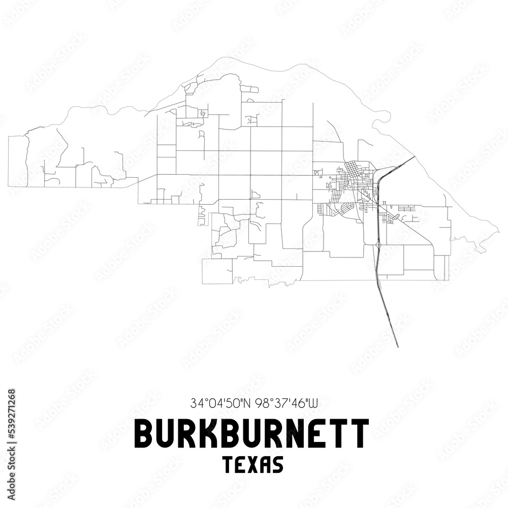 Burkburnett Texas. US street map with black and white lines.