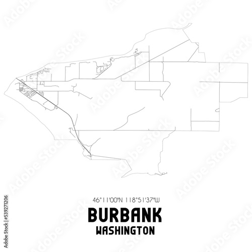 Burbank Washington. US street map with black and white lines.